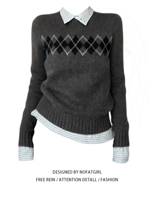 Loose Knitted Sweater And Bot Set Women's Autumn Winter Faion Retro Diamond Patterned Two Piece Set Comfortable plus Size