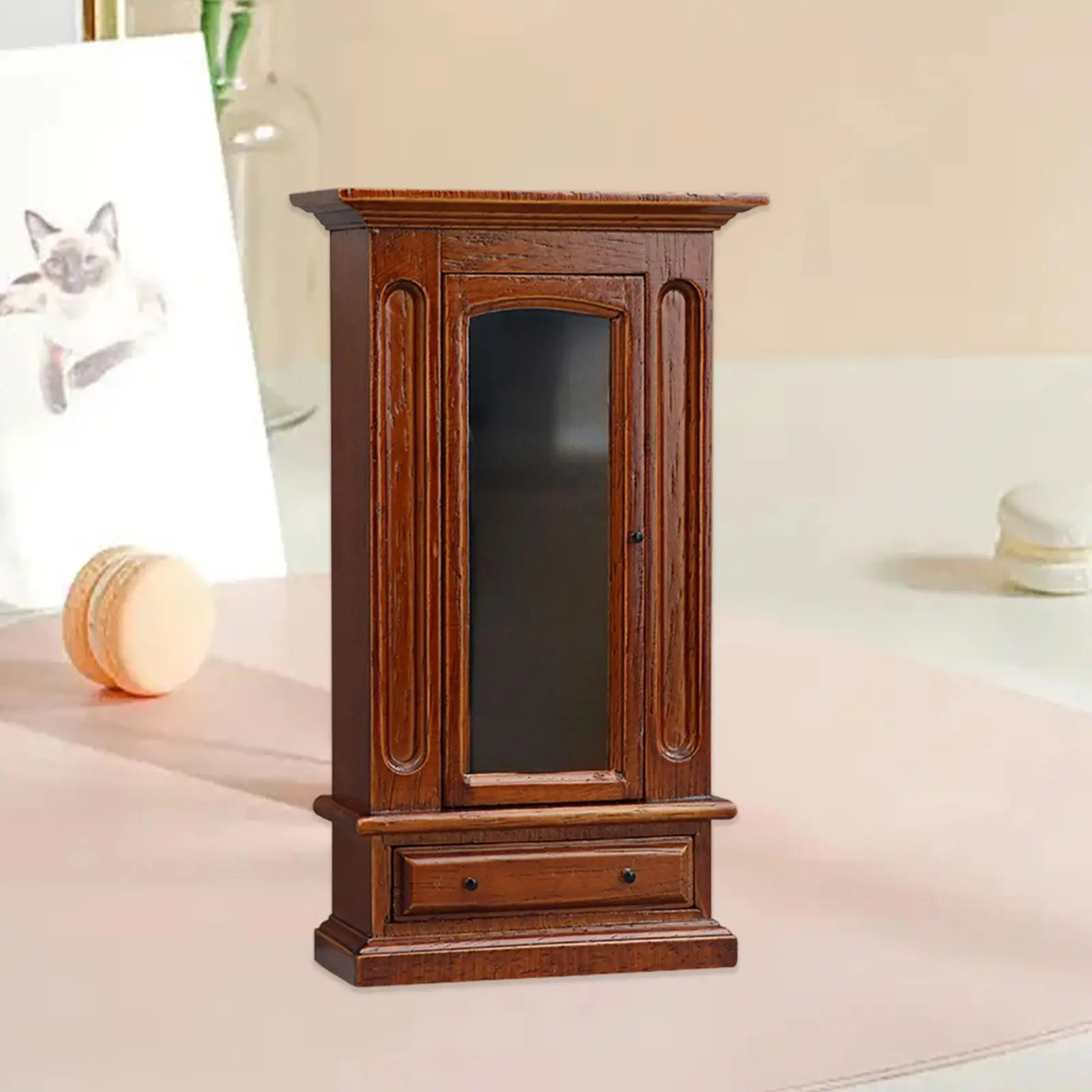 Miniature Dollhouse Furniture Wood Wardrobe Mini Doll Armoire 1:12 Scale