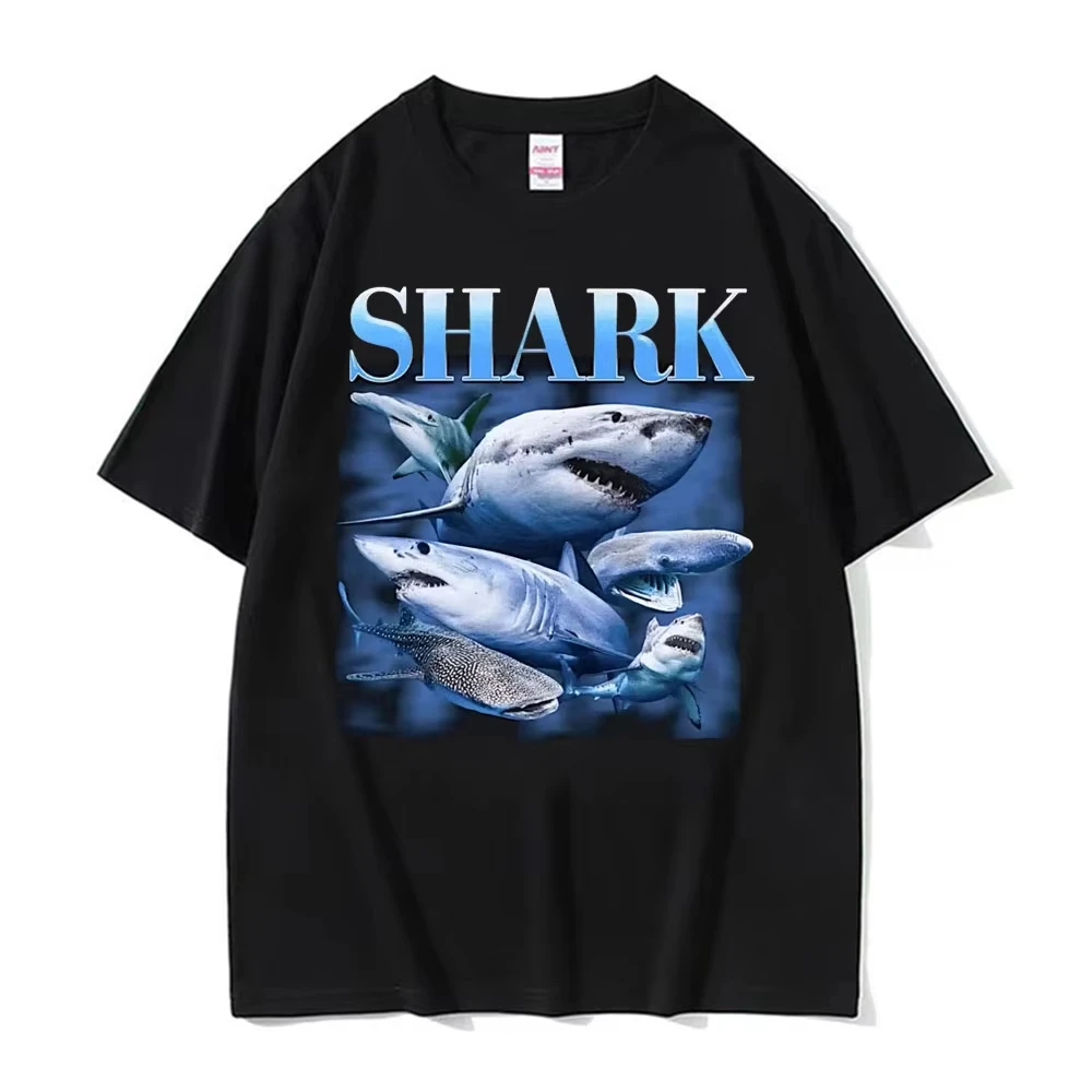 Funny Shark Vintage T-shirts Hammerhead Whale Great White Shark Animal Meme T Shirt Men Women Oversized 100% Cotton T-shirt Tops