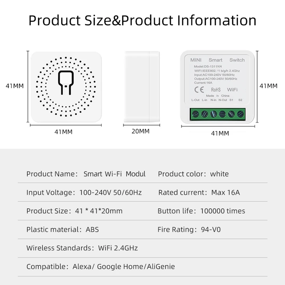 MiNi WiFi Smart Switch Cozylife App Remote Control Timer Home Improvement 2 Way Relay Work with Google Home Aleax Need Neutral