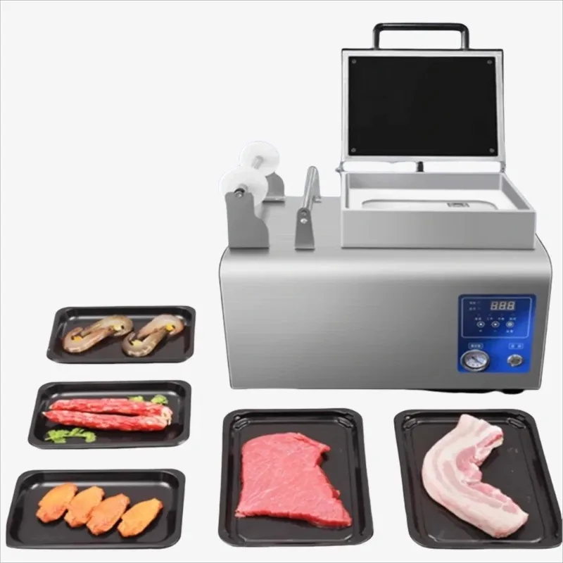 

Small Manual Packaging Sealer Tray Sealing Machine Food Plastic Containers Vacuum Packing Machine