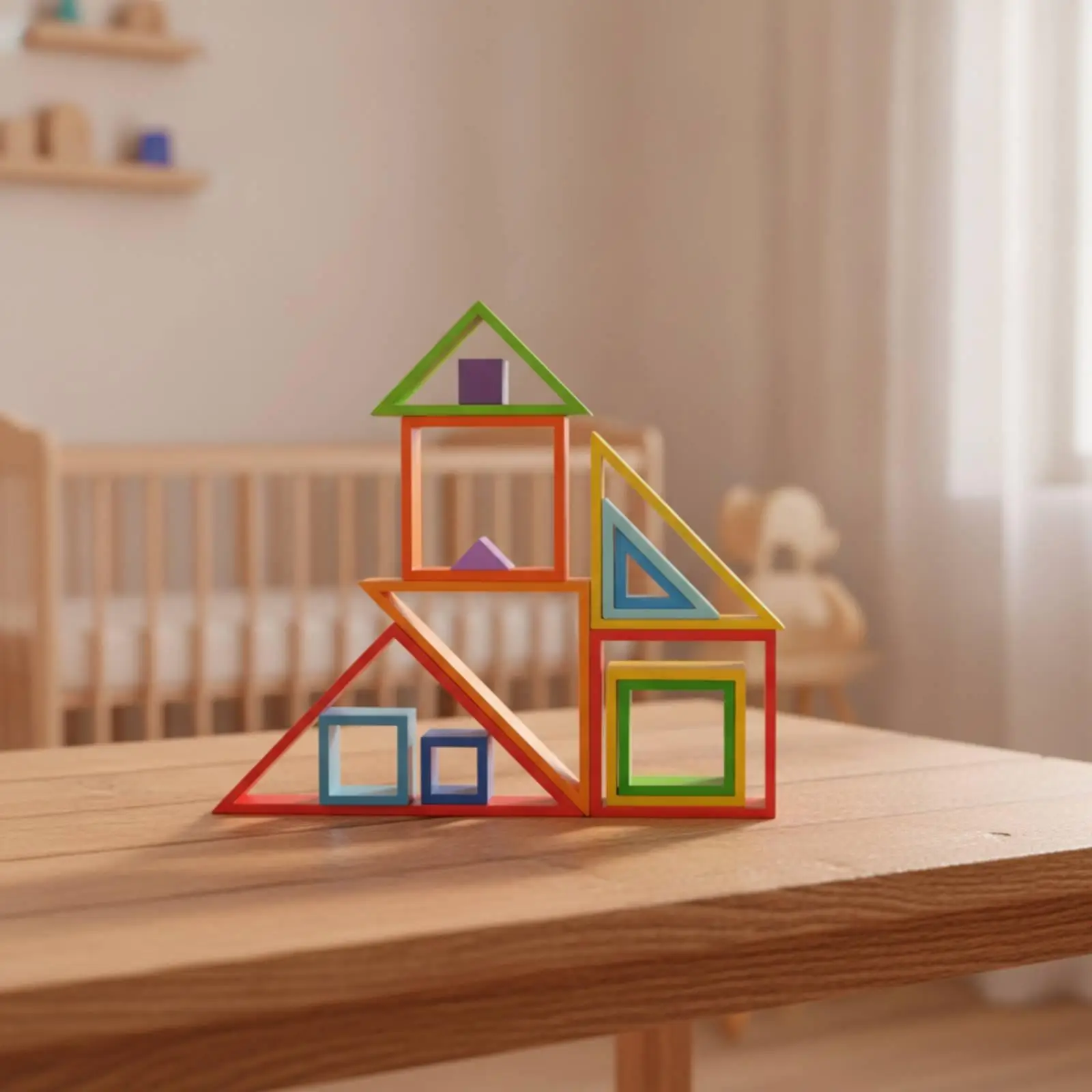 Educational Rainbow Wooden Stacking Block Set for Kids Learning Shapes Colors Sorting Building Preschool Children Interactive