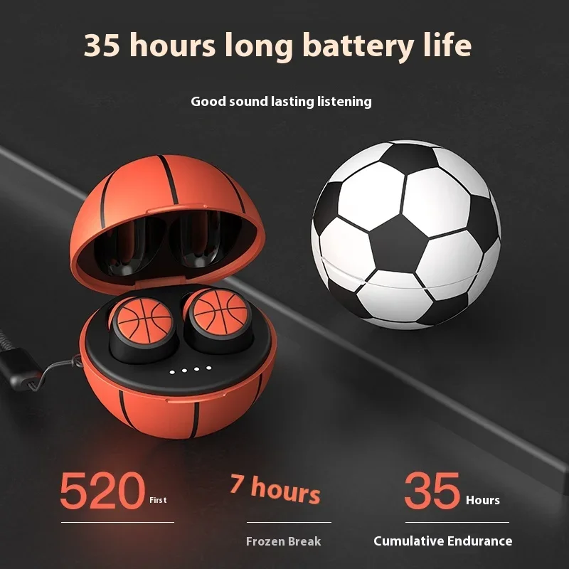 Noise Cancelling Bluetooth Earbuds with Basketball Design for Sports Game Play