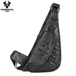 Men's Chest Bag Fashion Casual Single Shoulder Bags Cow Leather Adjustable Zipper Crossbody Bag for Travel and Outdoor Sports