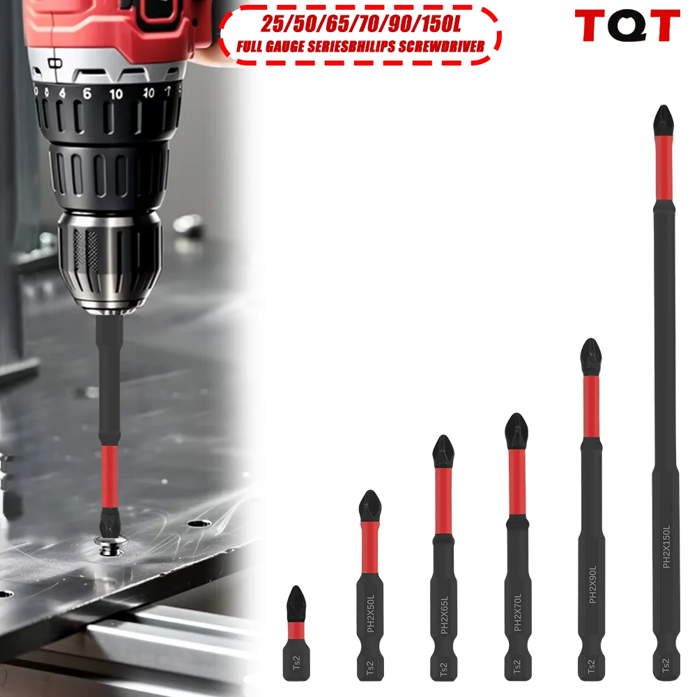 Anti-Slip and Shock-Proof Screwdriver Bits, High Hardness Strong Magnetic 25/50/65/70/90/150mm Ph2 Screwdriver Set