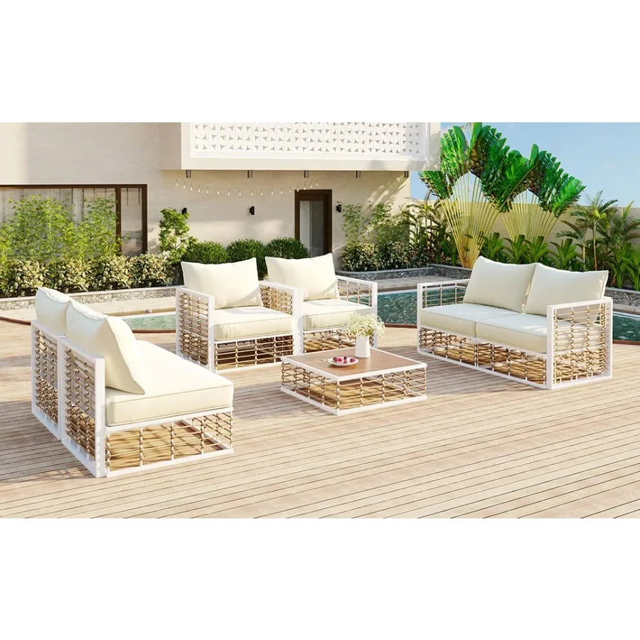 

TOPMAX Modern Minimalist 7-Piece Metal Patio Sectional Sofa Set All-Weather Garden Conversational Furniture Set with Thick Cush