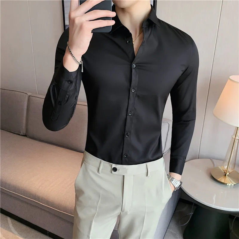 

Small Asian Size Fashion Handsome Men's Slim Fit White Shirt Korean Style Long Sleeve Button Wedding Dress Tuxedo Shirts