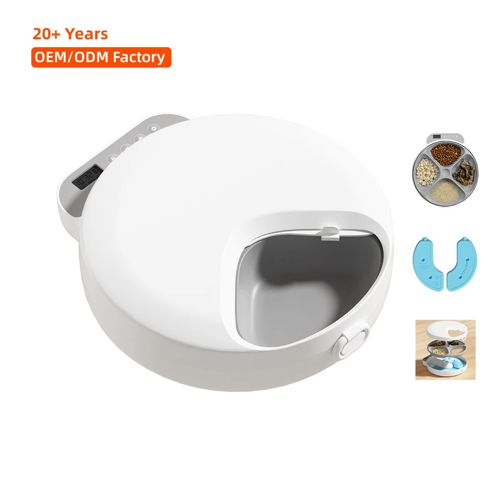

Wholesale Smart 4 Meals Dry and Wet Food Pet Bowls Feeder Automatic Cat Food Feeder Dispenser With 2 Ice Packs