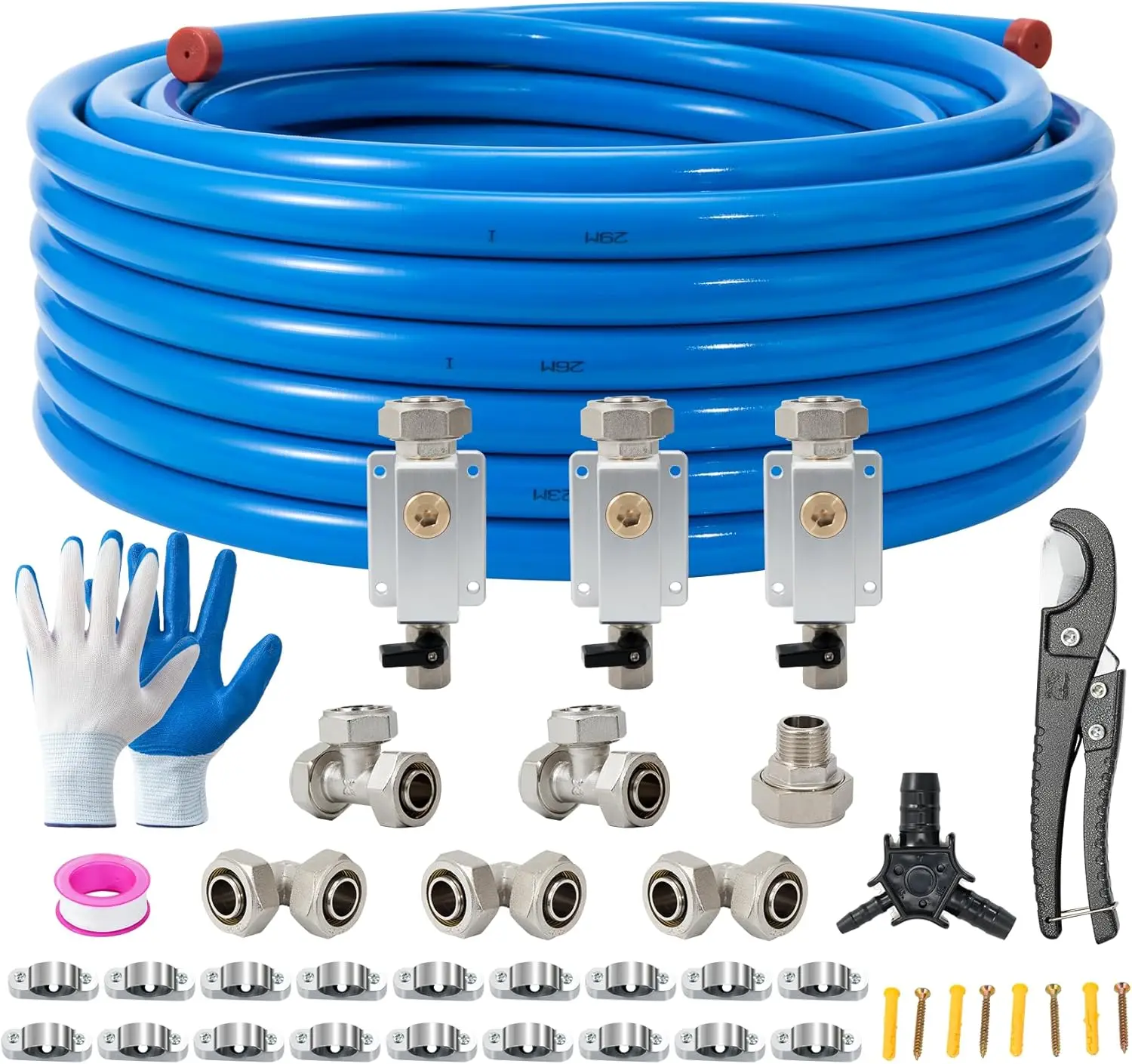 

3/4"×100&200&300ft Compressed Air Line Kit for Shop/Garage, Hdpe-Aluminum Rapid Air System Includes Right Angle Fittings and Tee