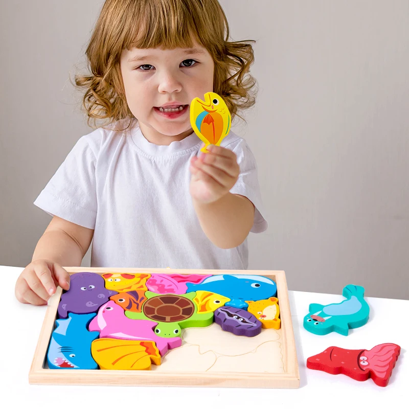 Hot New 3D Puzzle Wooden Toys Baby Learning Educational Hand Grasp Board Cartoon Animal Fruit and Vegetable Jigsaw Toy Gifts