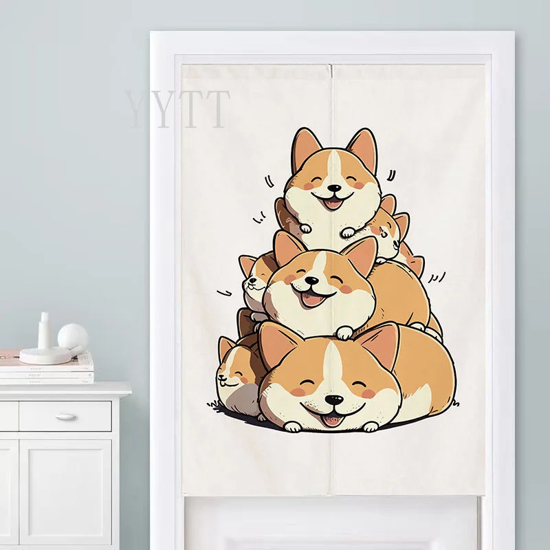 Cartoon Corgi Dog Animals Door Curtain Home Bedroom Kitchen Noren Entrance Decor Screen Doorway Japanese Partition Curtain