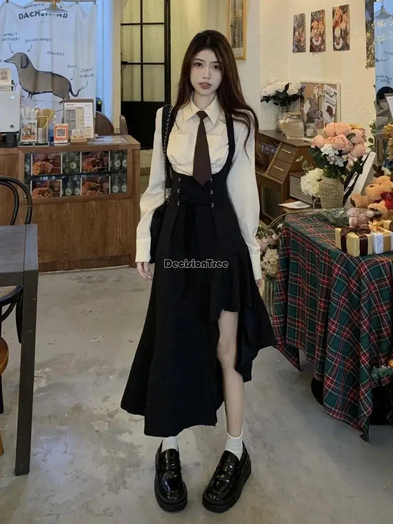 2023 Frühling neue koreanische Stil süße und würzige Riemen Kleid Langarmhemd Set zweiteilige Retro lässige Damenmode jk Set s491