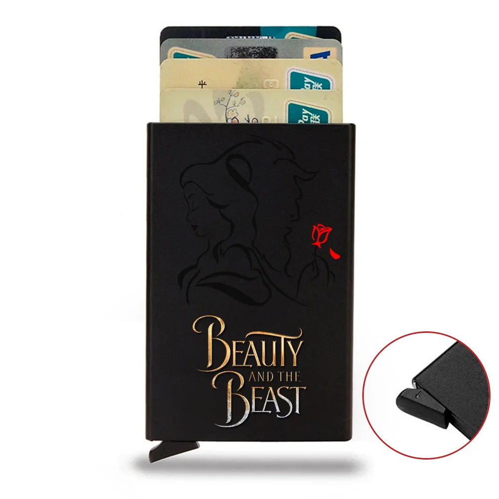 

Beauty and the Beast Rfid Smart Wallet Card Holder Thin Wallets Pop Up Minimalist Small Black Purse Vallet Walets 6 Card Slots