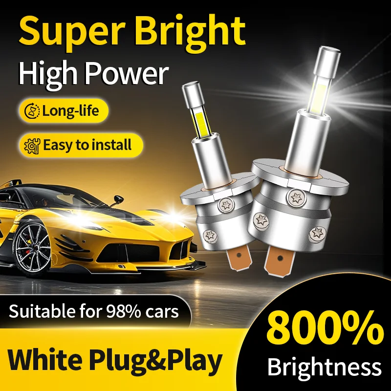 

2PCS H3 LED Headlights Bulbs Canbus Car Headlight Bulb 4 Side CSP Mini Size 360 Turbo LED Lamp H3 Fog Lights For Proejctor Lens
