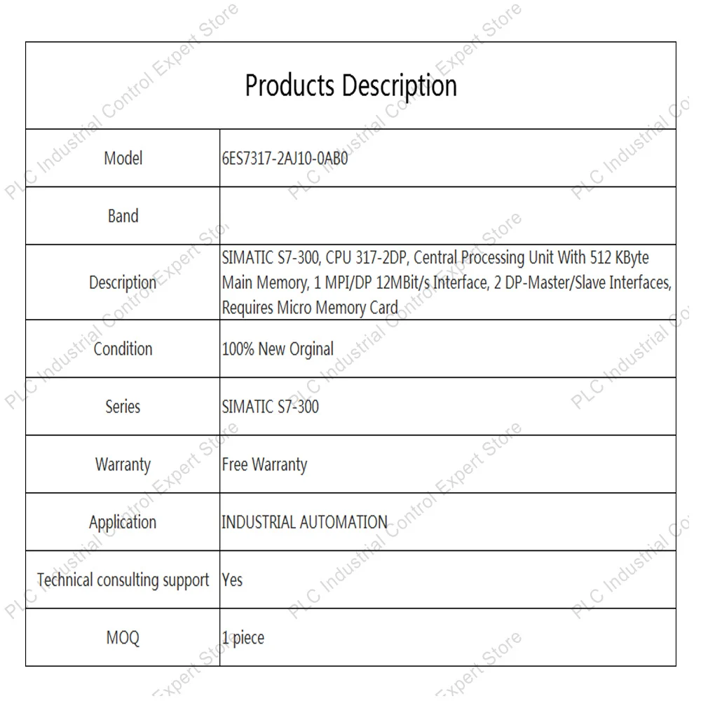 6ES7317-2AJ10-0AB0 SIMATIC S7 300 PLC Board SIMATIC CPU 317-2DP 6ES7 317-2AJ10-0AB0 PLC Module