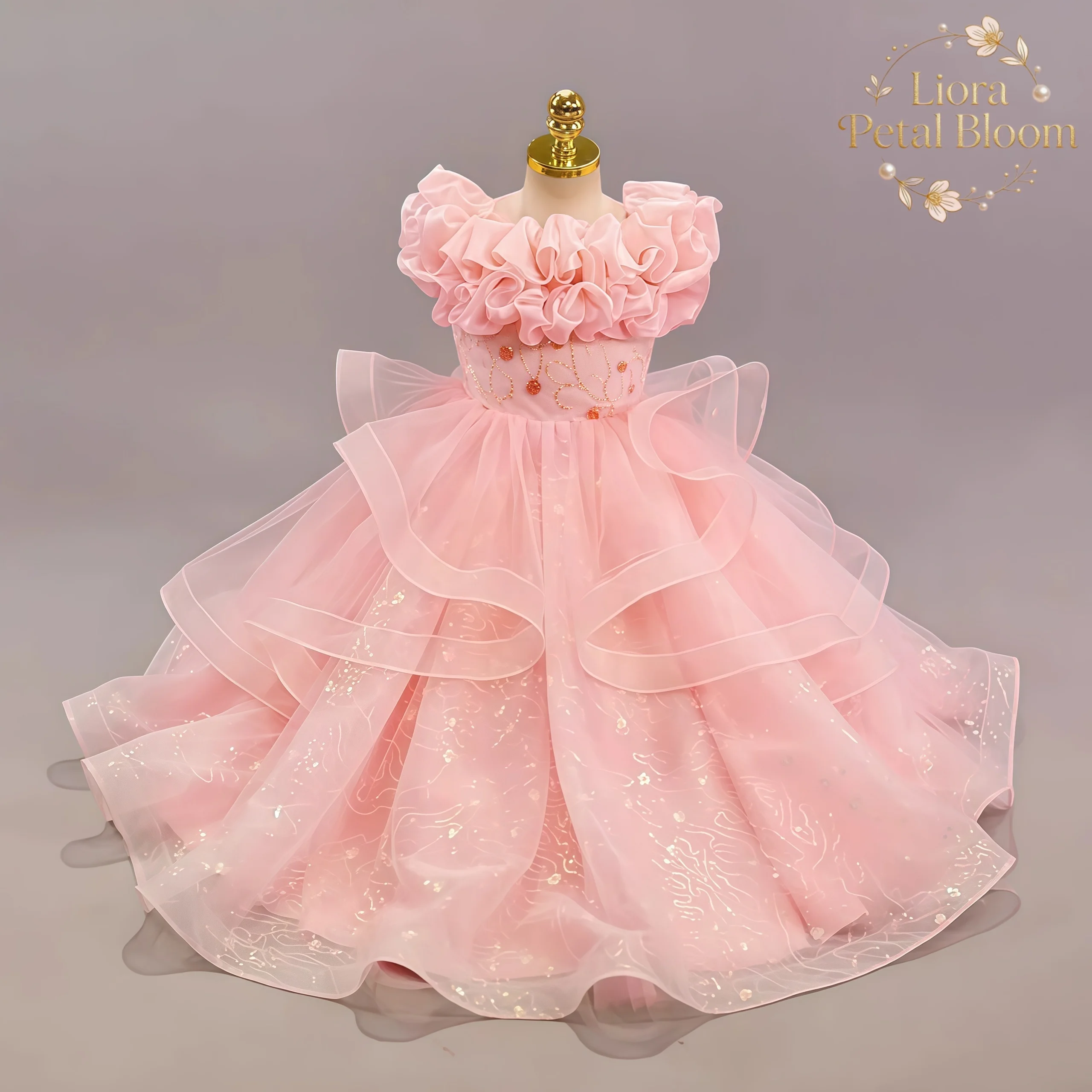 Abito da Principessa Rosa per Bambine, Vestito Lungo Formale, Abito da Damigella, Outfit per Fotografia, Abito in Tulle per Bambine