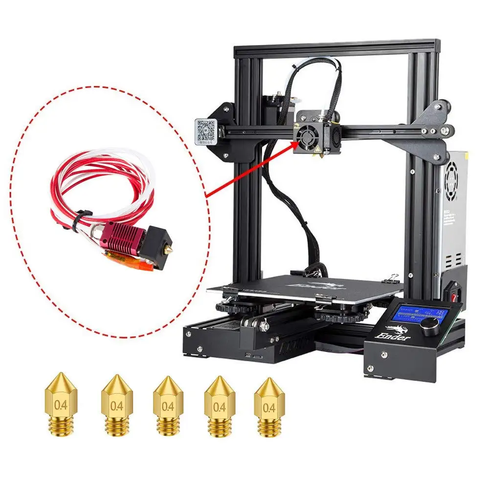 Creality Ender 3 조립된 압출기 핫엔드 키트, 3D 프린터 부품, 0.4mm MK8 노즐 5 개, 24V, 40W