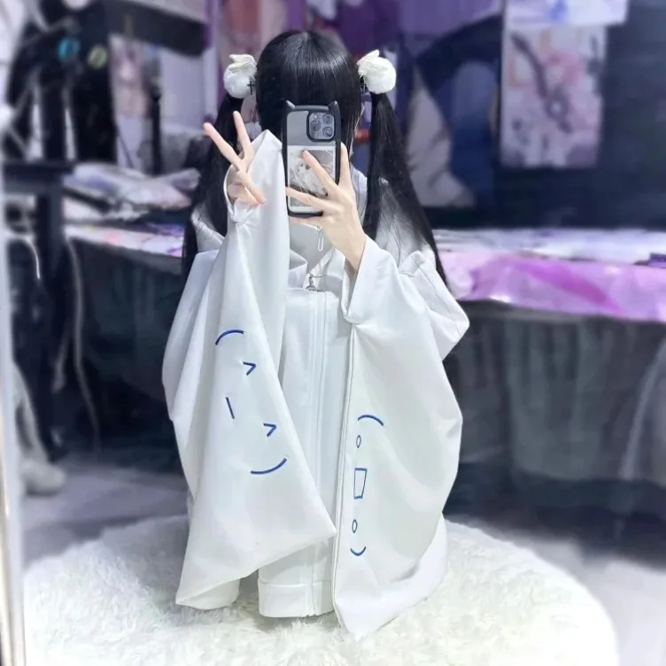 

Harajuku Stand Collar Zipper Sweatshirts Coat All-match Mid-length Loose Cardigan+ White Long Sleeve Leg Warmer Two Piece Sets