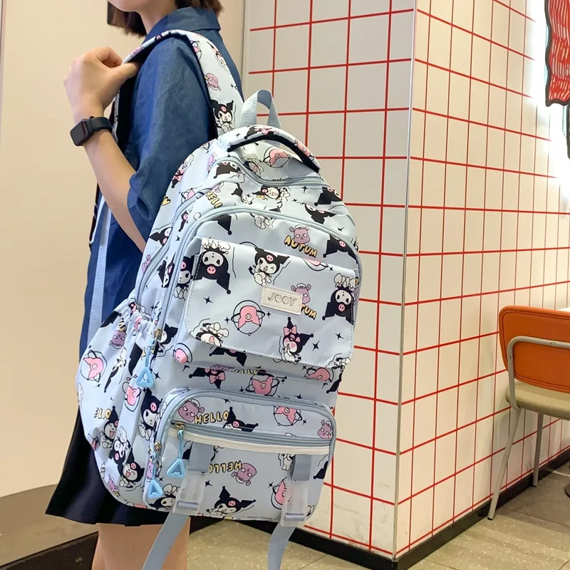 New Kuromi Schoolbag Sanrio Kawaii Anime Backpack Girl Heart Cute Cartoon Printing Large Capacity Bag Comfortable Gift for Kids