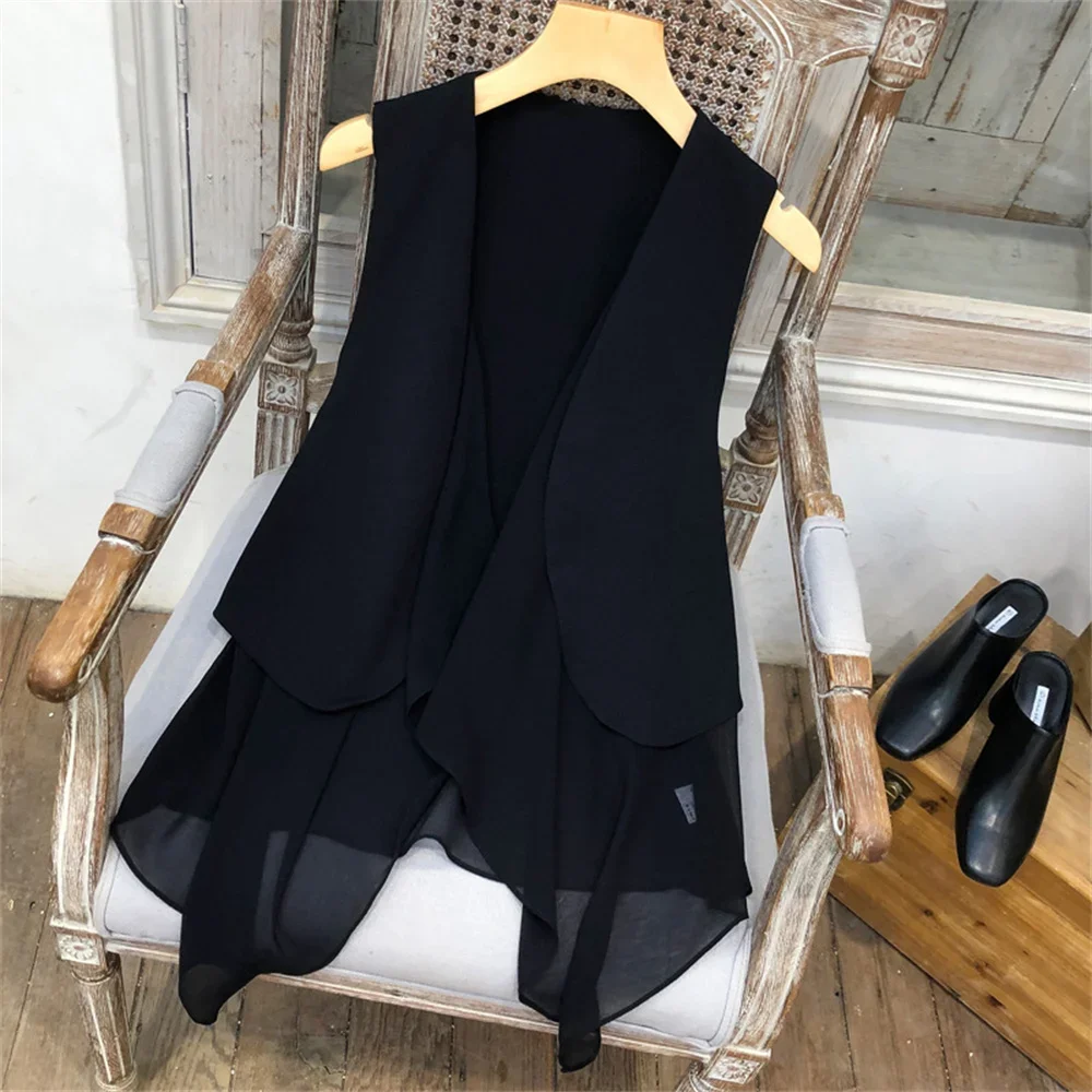 

Irregular All-Matched Summer Women Chiffon Vest Outerwear Korean Style Female Waistcoat New Fashion Thin Sleeveless Jackets C311