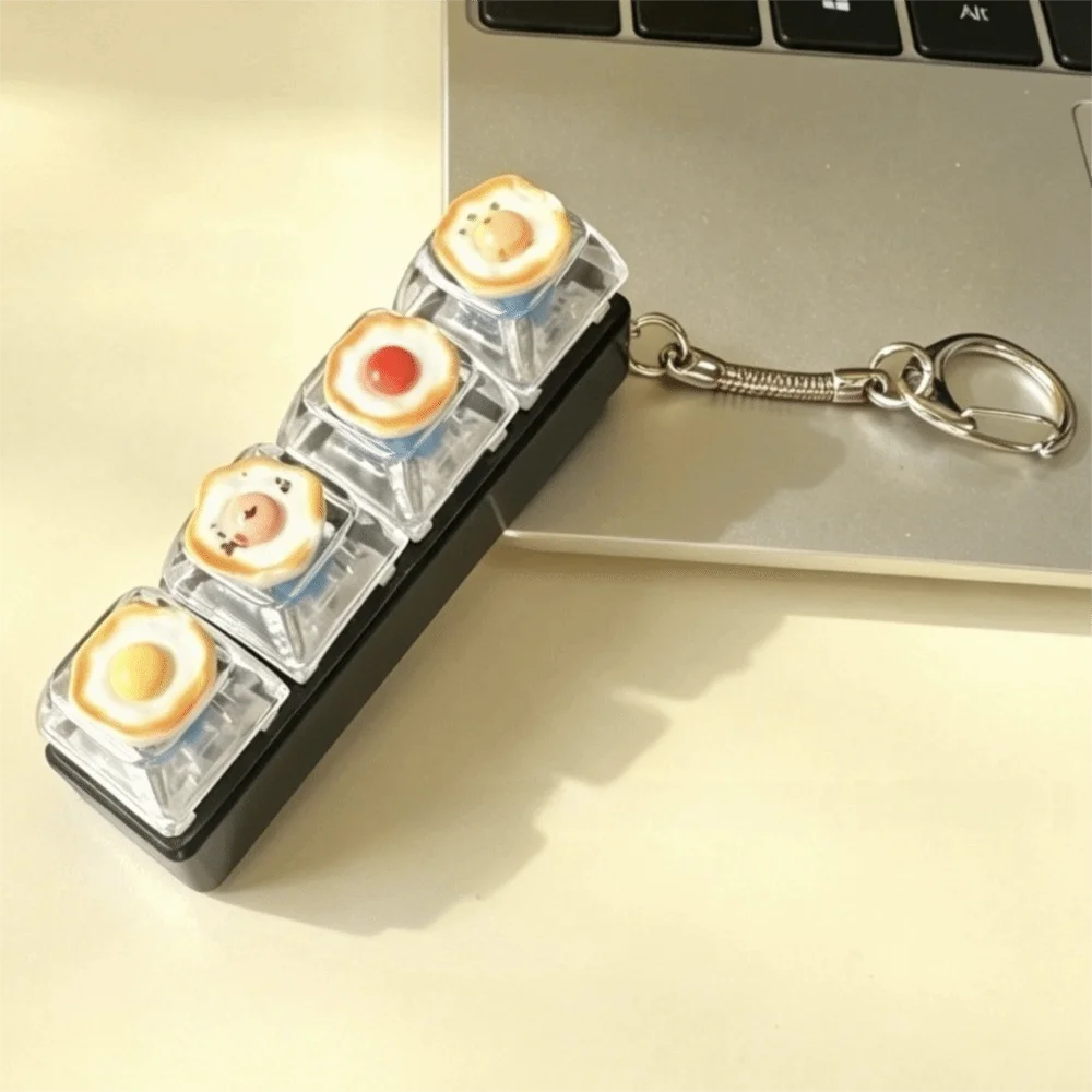 Fried Eggs Mechanical Keycap Keychain Mechanical Click Mini Keycap Keychain Finger Press Cute Clicker Keychain Pass The Time