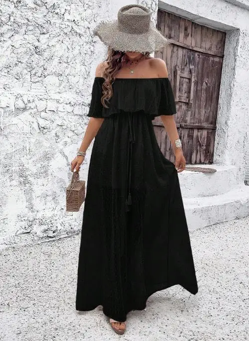 2025 primavera/verão nova moda feminina casual elegante cor sólida vestido de ombro único roupa feminina