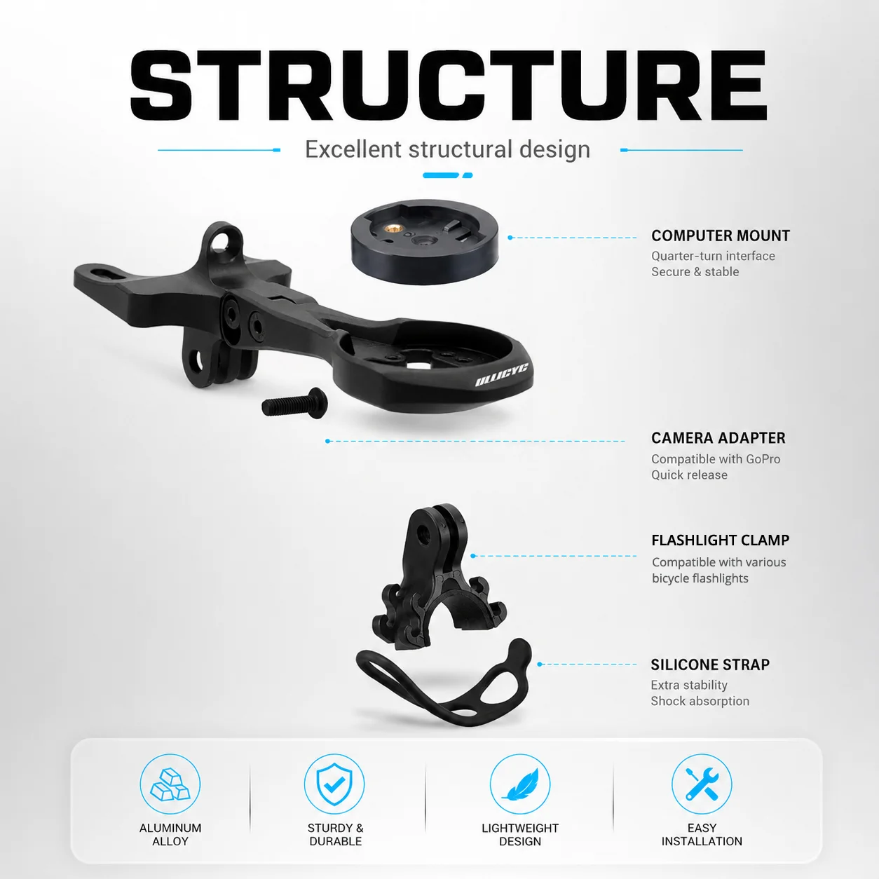 Für FARSPORTS F1x F1s ULLICYC RPANTAHI T3/T4 Cockpits Computer Aero Mount Gopro/Garmin/Bryton/Wahoo Mount Aluminium Legierung – Detail 6