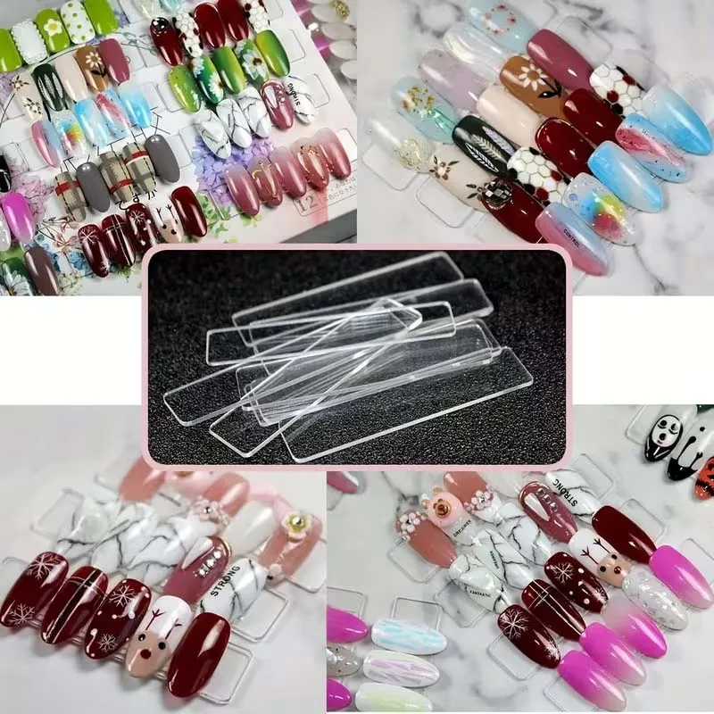 50個/セット 付け爪 ネイルアート ディスプレイスタンド 透明 練習用 アクリル ジェルポリッシュ ホルダー ストリップ マニキュア 展示ツール