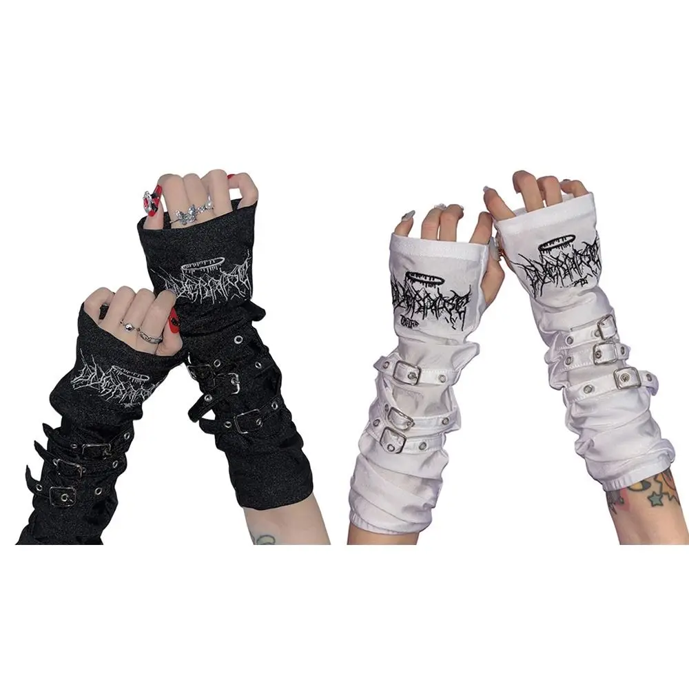 Fashion Metal Buckle Arm Sleeves Y2K Japanese Half Finger Sleeves Harajuku Dark Punk Sunscreen Gloves Women