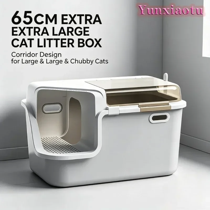 Corridor Style Fully Enclosed Cat Litter Box, Flip Lid High Wall Anti-Splash Large Cat Toilet, Odor Block & Deodorizing