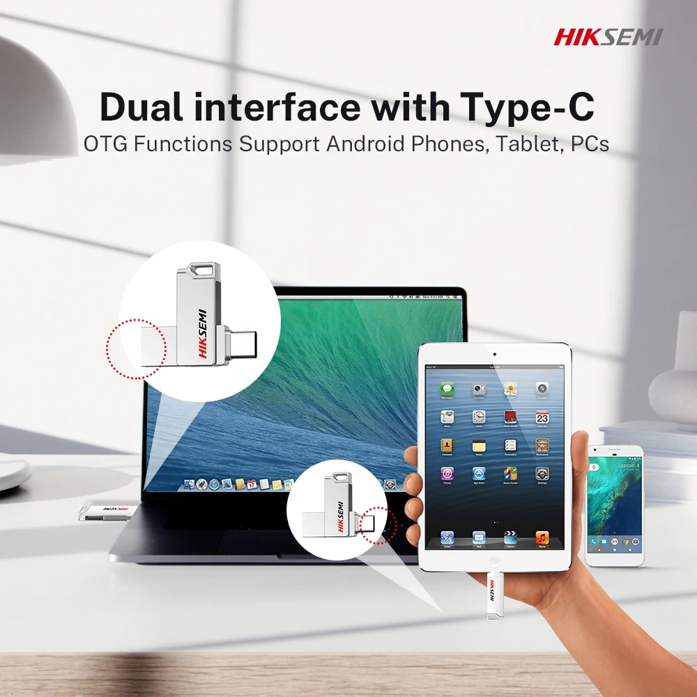 HIKSEMI SYNC USB 플래시 드라이브, 듀얼 USB3.2 타입 C/A 펜드라이브, 모바일 노트북 PC용 고속 드라이브, 32GB, 64GB, 128GB, 256G