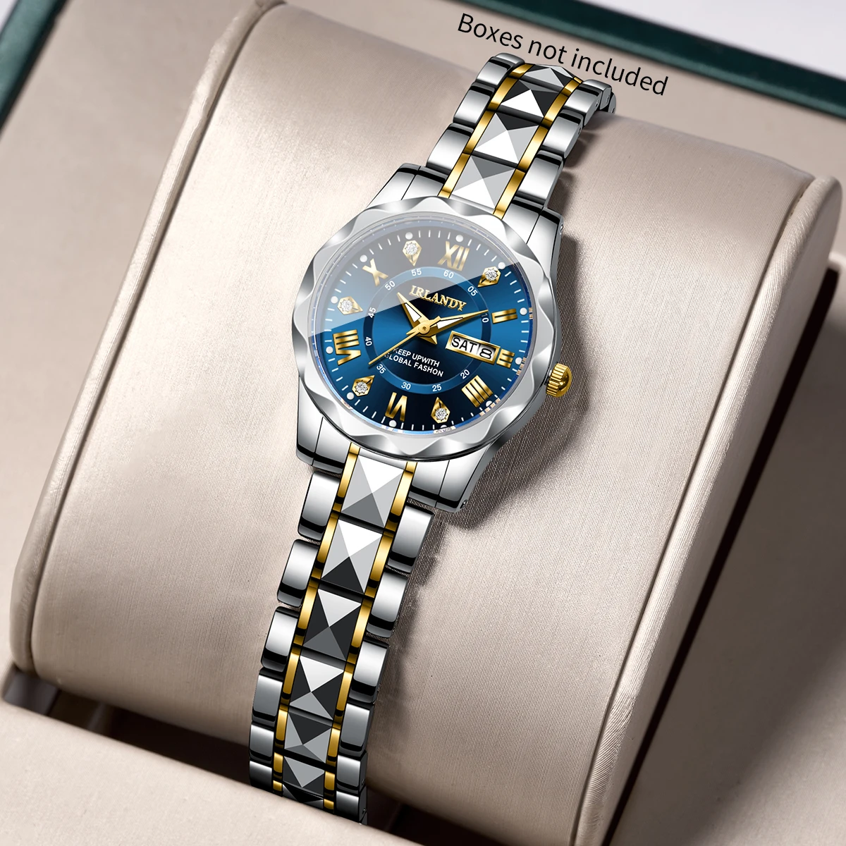 Elegant Blue Roman Dial Women Quartz Watch Stainless Steel Bracelet Ladies Calendar Wristwatch Relogio FemininoWithout Box