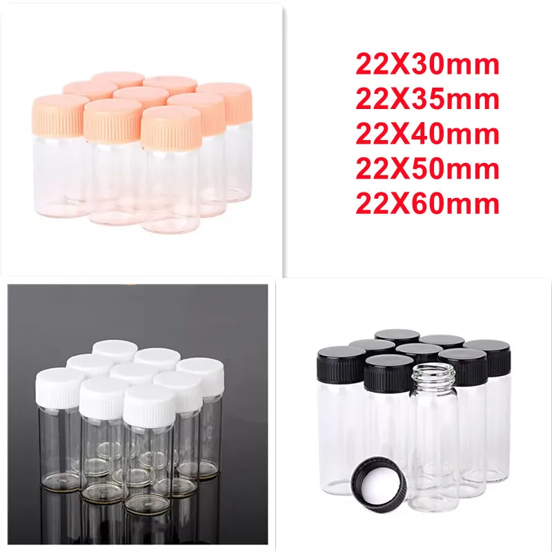 600pcs Dia 22mm Transparent Glass perfume Spice Bottles with White/Black/Pink Plastic Screw Cap Tiny Jar Vials DIY Craft