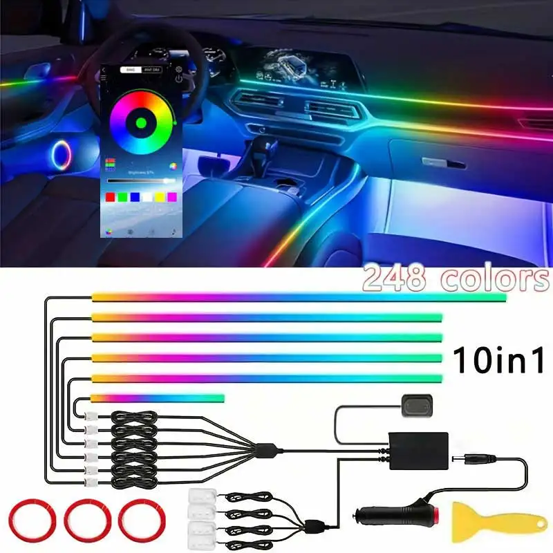 

Акриловые внутренние светодиодные фонари Dreamcolor с беспроводным приложением, RGB 10 с 1, комплектом светодиодного оптоволоконного окружающего освещения 593, Soun