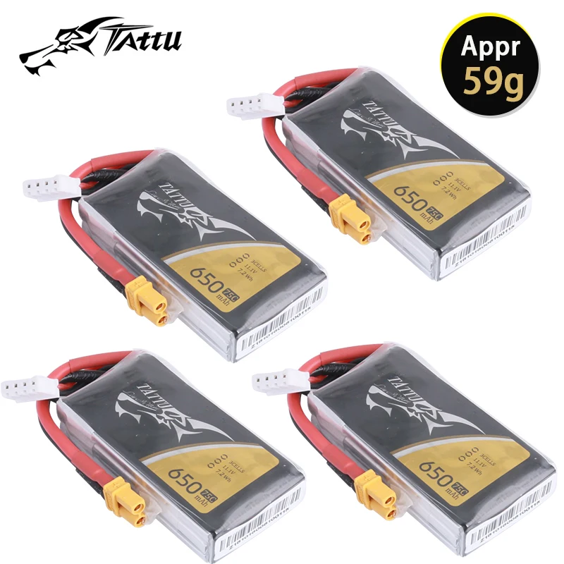 TATTU 650mAh 75C 11.1V Lipo Battery For RC Helicopter Quadcopter FPV Racing Drone Parts With XT30/XT60 3S Rechargeable Battery