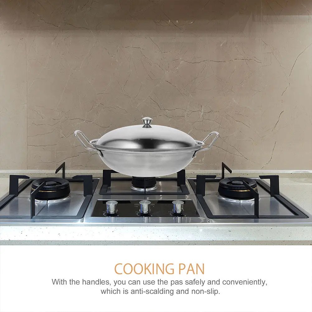 

1Set Stainless Steel Cooking Pan Double Handle Hot Pot Smooth Surface Wok Kitchen Supply Household Cookware Multi-Function