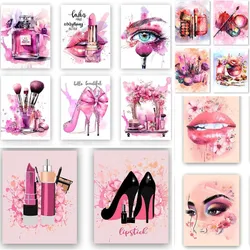 5D DIY Diamond Painting, Lipstick, High Heels, Diamond Mosaic, Watercolor Cosmetic Makeup Decor, Full Round Embroidery Gift