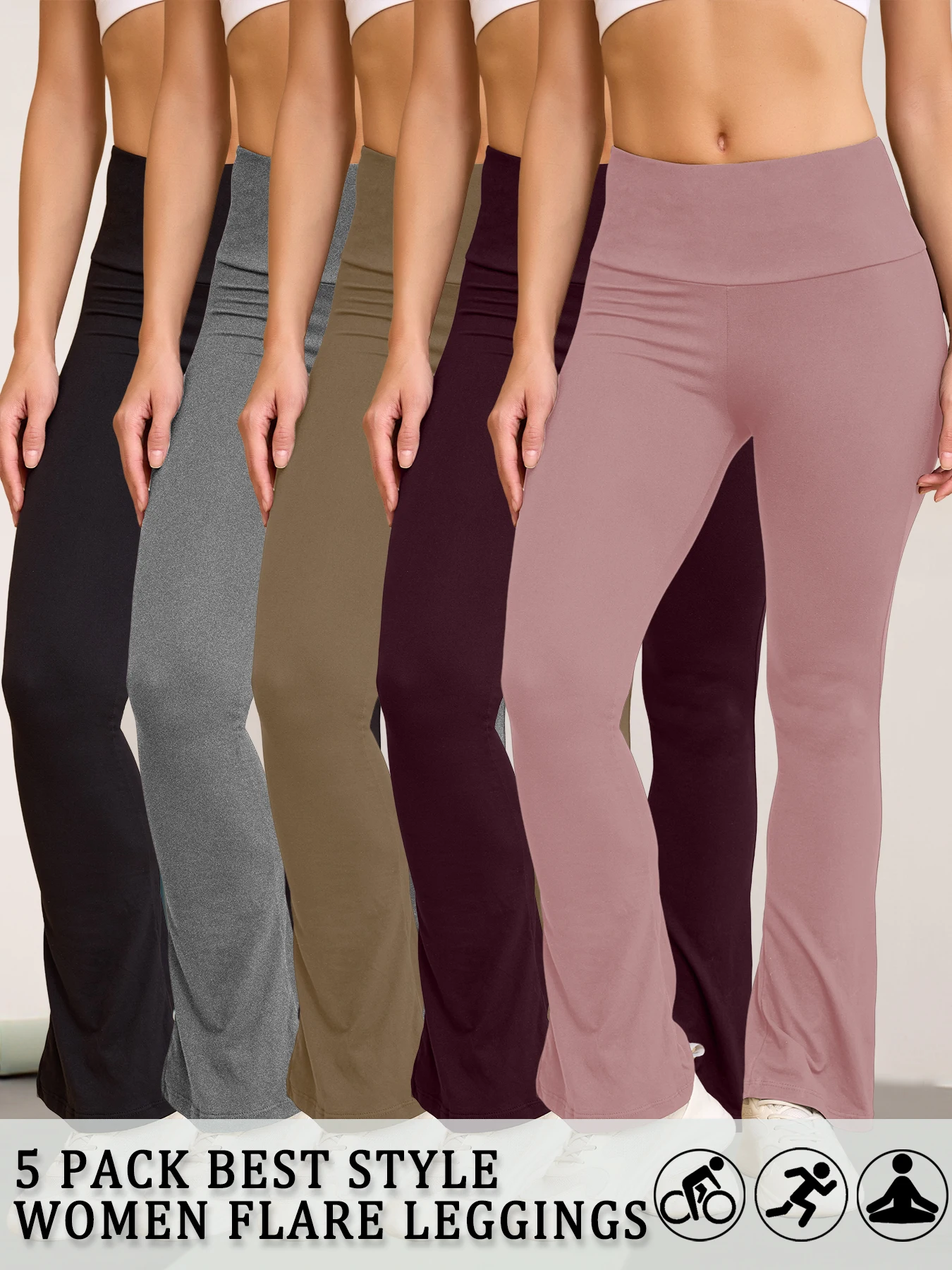 

5 Pack Women's Super Soft Flare Pants High Waisted Tummy Control Workout Yoga Push Up Gym Fitness Leggings Bell Bottoms