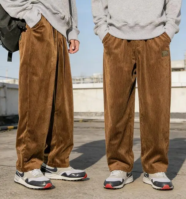 

Autumn Corduroy Casual Pants Men Loose Straight-Leg Overalls for Youth Students Daily Wear Outdoor Activities