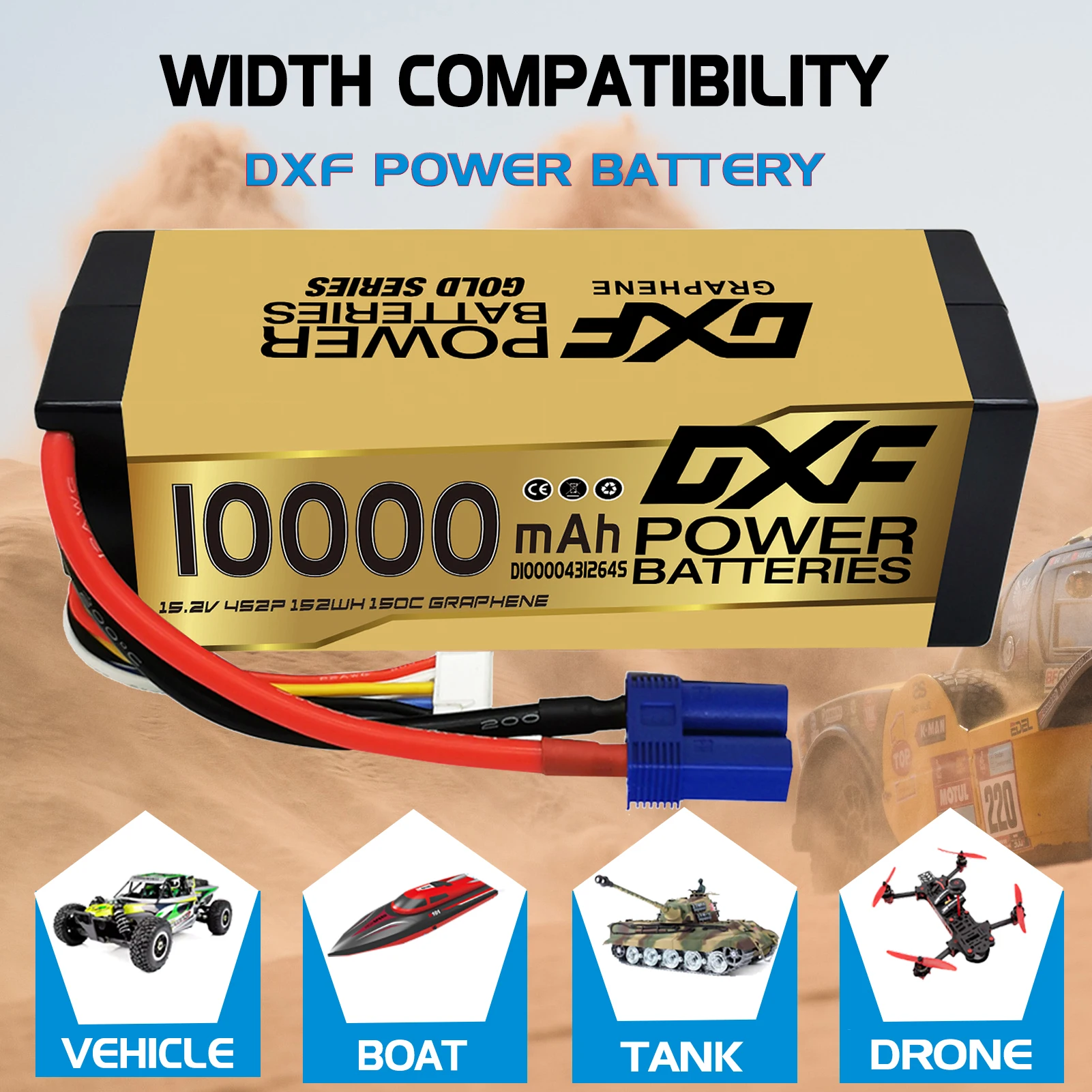 DXF 4S Lipo-Akku 15,2 V 10000 mAh 150C Hartschalen-Akku mit XT90-Anschluss für Auto, LKW, Tank, RC, Buggy, Truggy, Racing, Hobby
