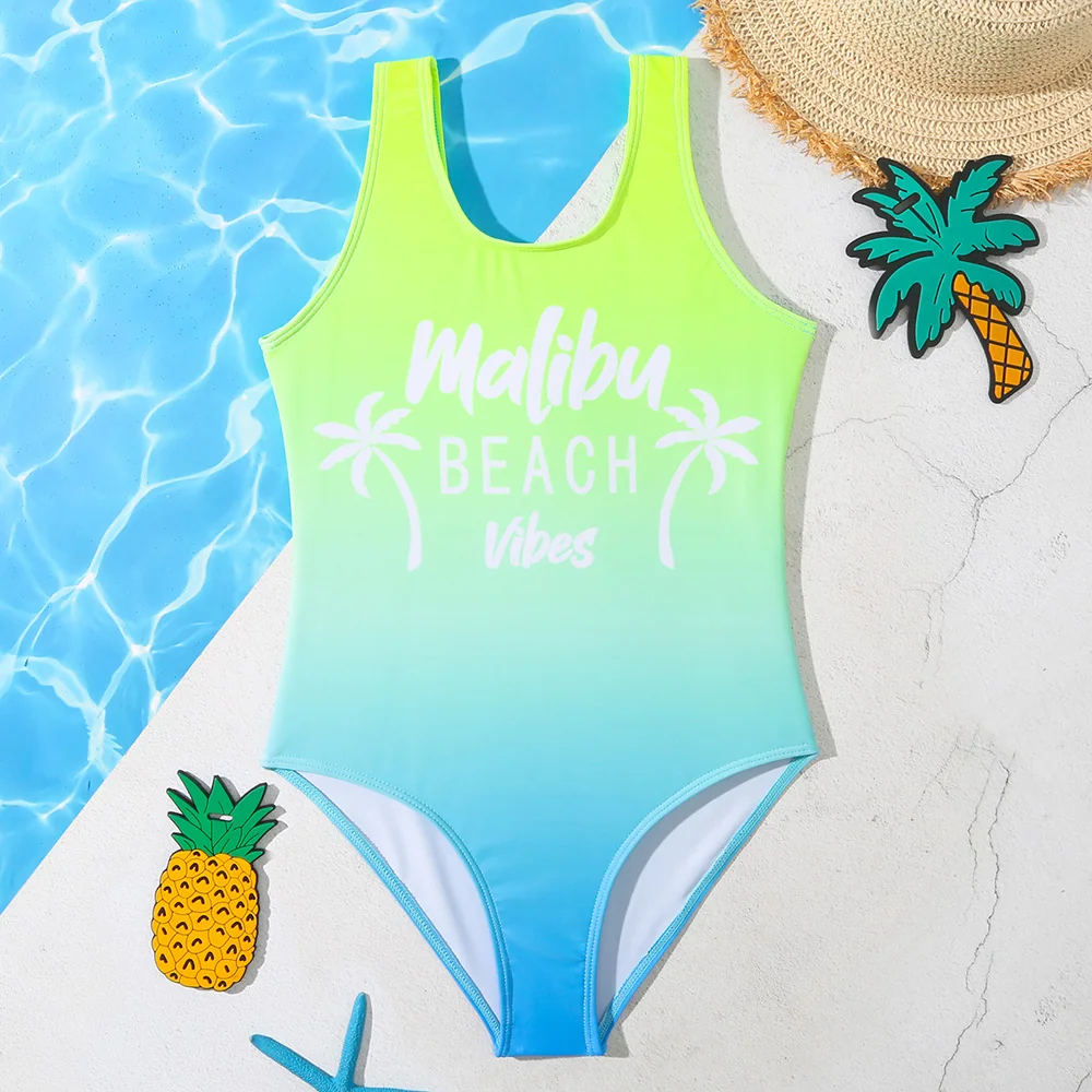 

Letter Print Girls One Piece Swimsuit Kids Gradient Colour Children's Swimwear 7-14 Years Bathing Suits Monokini 2022 Beachwear