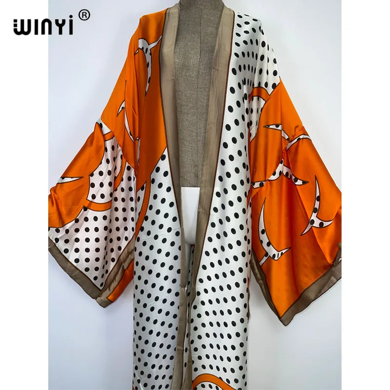 WINYI-Robe kimono longue imprimée style Boho pour femme, cover-up rond pour bikini, vêtements de plage, kaftan, été 2022