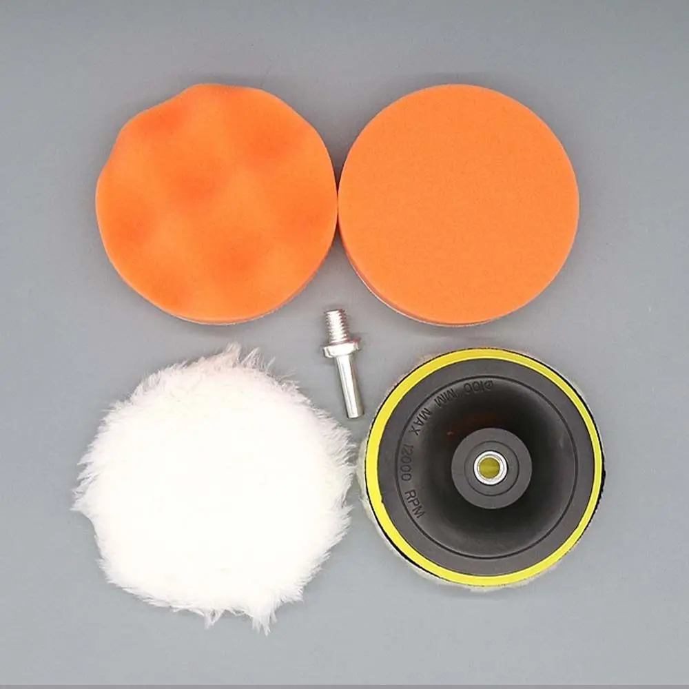 

6pcs Electric Drill Connecting Rod Polishing Pad Self-Adhesive Waxing Sponge Car Polishing Disc Wax Collecting Tray Wool Wheel