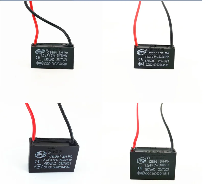 2 Pcs 0.47uf/0.68uf/1uf/1.2uf/1.5uf/1.8uf/2uf/3uf/4uf5uf/6uf/7uf/20uf MFD 450V AC 50/60Hz 2 Wire Electric Fan Capacitor CBB61