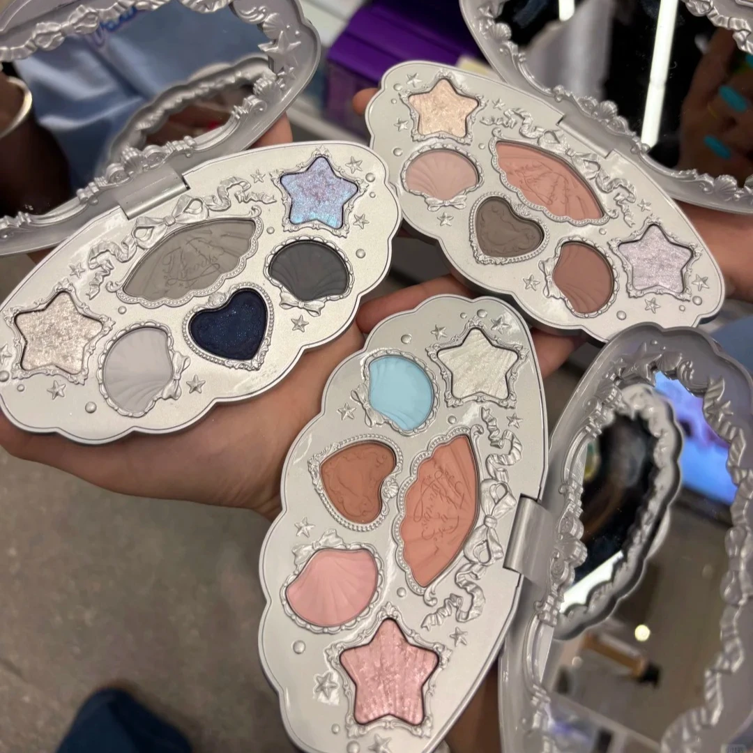 Flower Knows Shell Pearl Series Eyeshadow Palette 6-Color Matte Shimmer Glitter Eye Makeup Embossing Cosmetics Beauty Eye Shadow