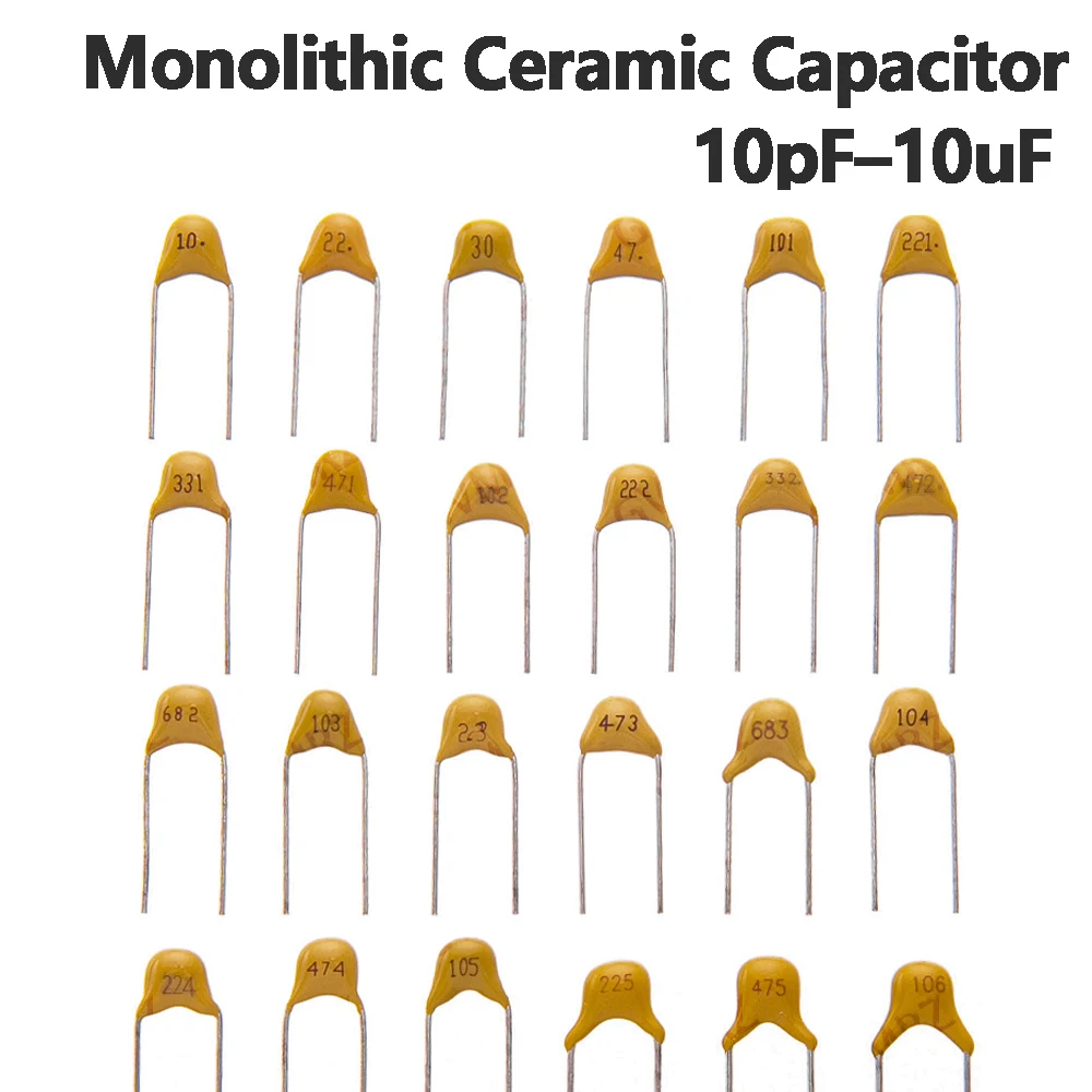 50V 20PF Monolithic Ceramic Capacitor DIP Type Assorted Values 10pF–10uF Through Hole Electronic Component 10PF 15PF 30PF 39PF