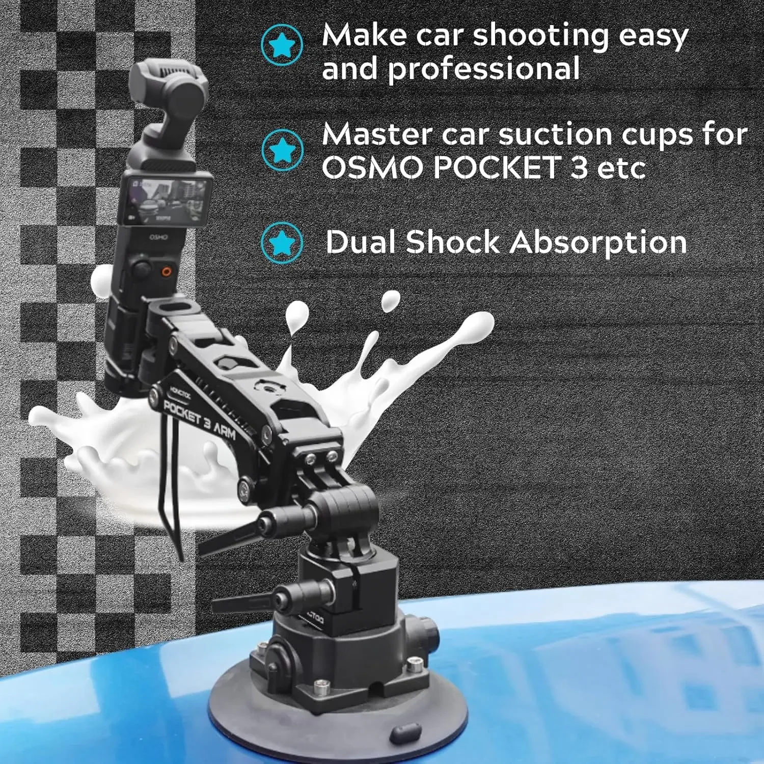 HONGTOO PK02 Osmo Pocket 3 Z-axis Damping Arm Car Suction Cup  Shock Absorber Car Mount for DJI /Gopro/Insta 360 Action camera