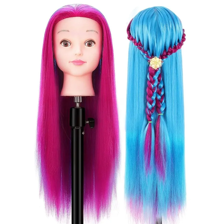 หัวหุ่นเสริมสวยพร้อมผมใยสังเคราะห์สำหรับการจัดแต่งทรงผมแบบมืออาชีพ การถักเปีย และการฝึกซ้อม ขนาด 29 นิ้ว สมจริง