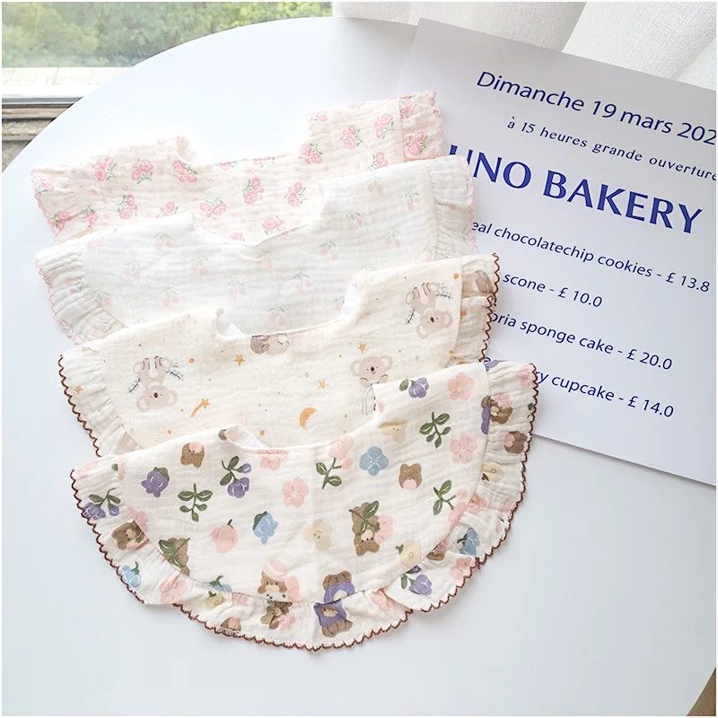 Sweet Floral Lace Baby Feeding Drool Bib, Toalha de saliva infantil, Pano de algodão macio para criança recém-nascida, Kids Boy and Girl Bibs, Novo