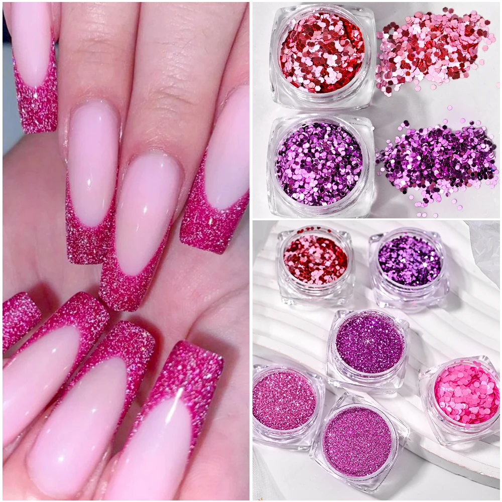 6 Pz/set Rosa e Viola Mix Glitter Per Unghie Polvere/Paillettes Scintillanti Esagono Fiocchi per Il Trucco Del Partito Ombretto Corpo Manicure Decorazioni